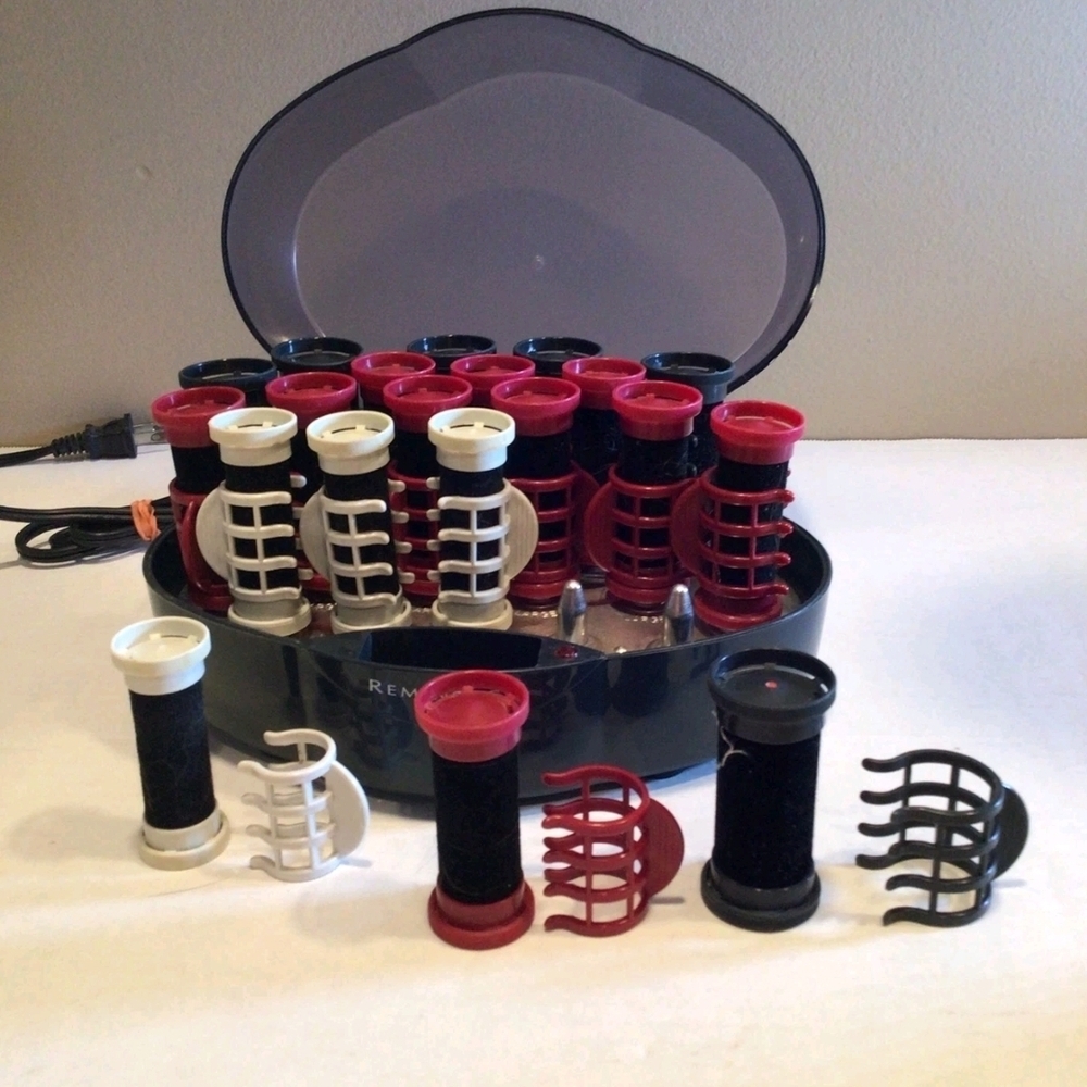 Remington Red and White Hair Rollers with Heating Base